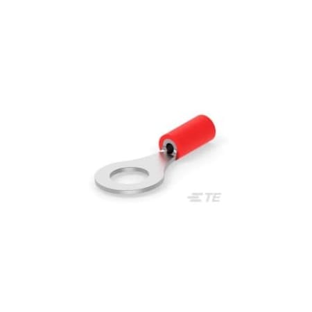 Te Connectivity Ring Terminal, 1/4 in Stud Size, 22 AWG, 600 V, Vinyl, PVC Insulated, Red 2-32953-1